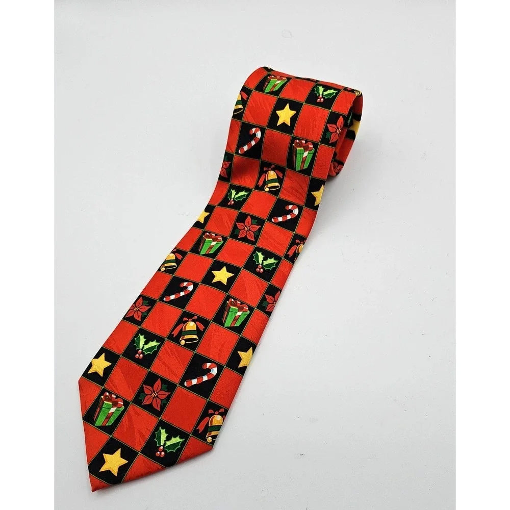 Keith Daniels Christmas Holiday Necktie Red Gift Candy Cane Wide Poly